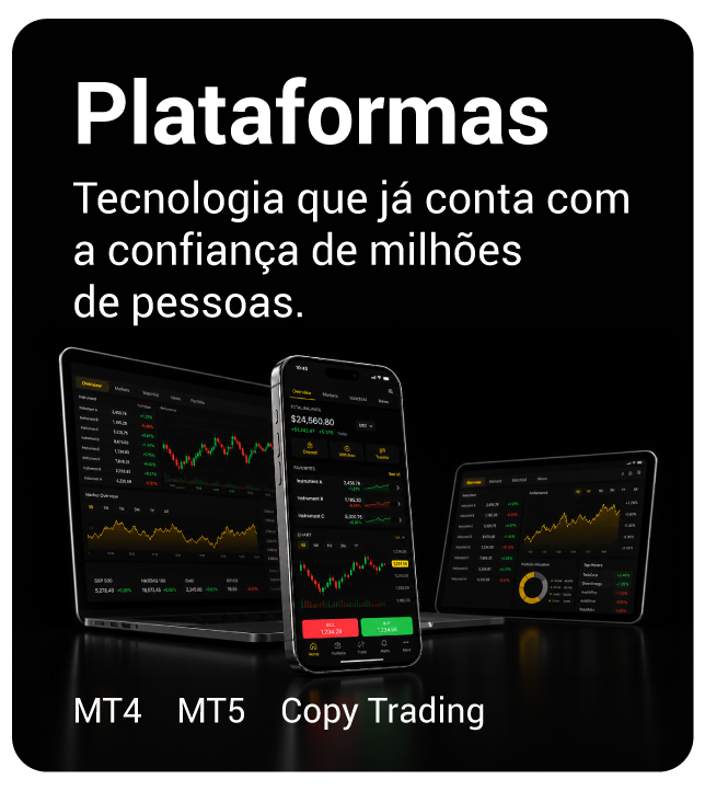 Tecnologia já confiável para milhões. MT4, MT5, copytrading