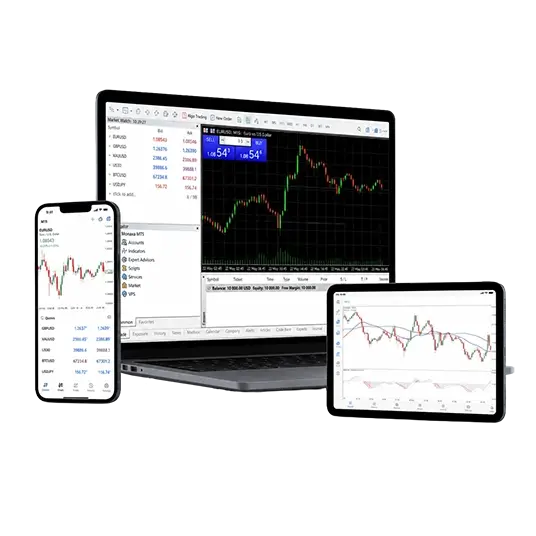 Trading platform on laptop, phone, tablet