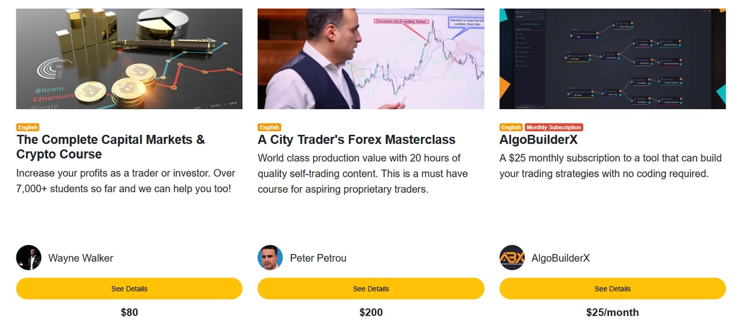 Example courses and subscriptions available on Acadamis