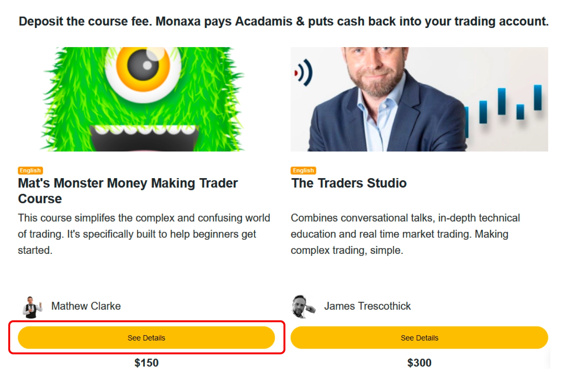 Screenshot: course details page