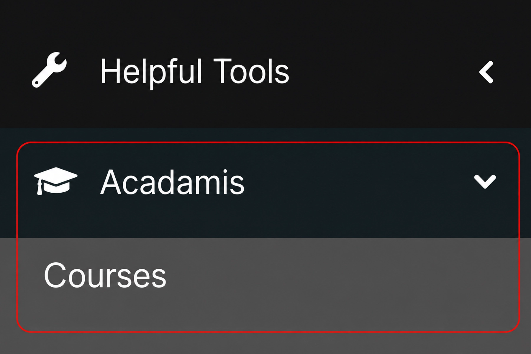 Screenshot: Acadamis Courses tab