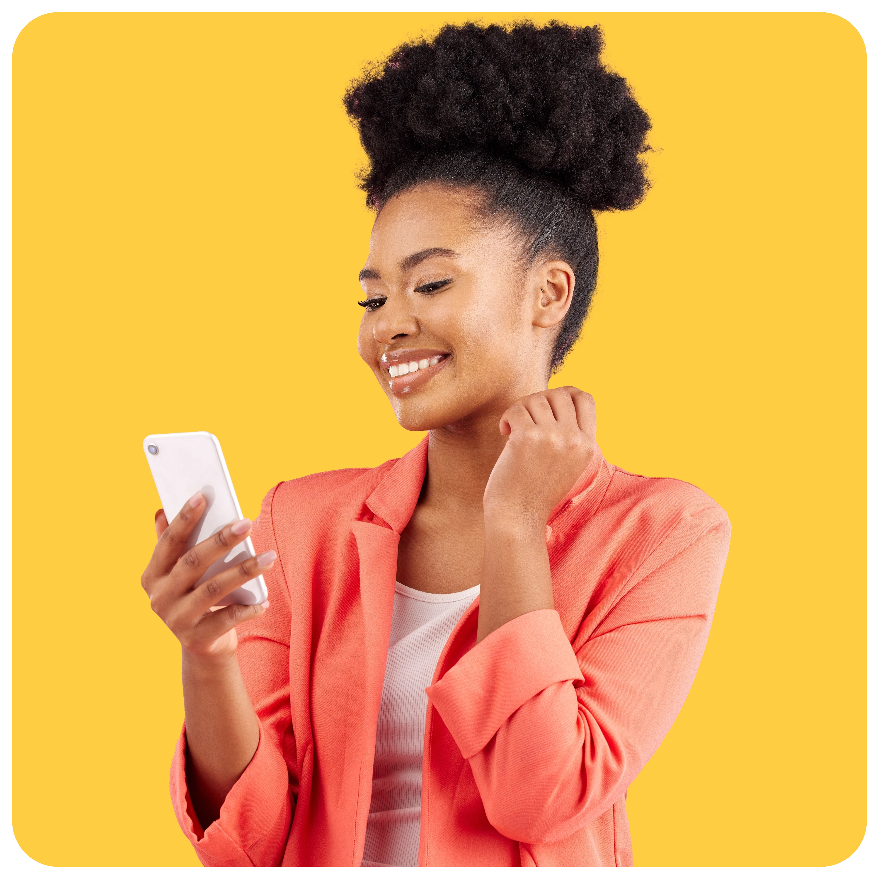 Smiling learner checking her phone