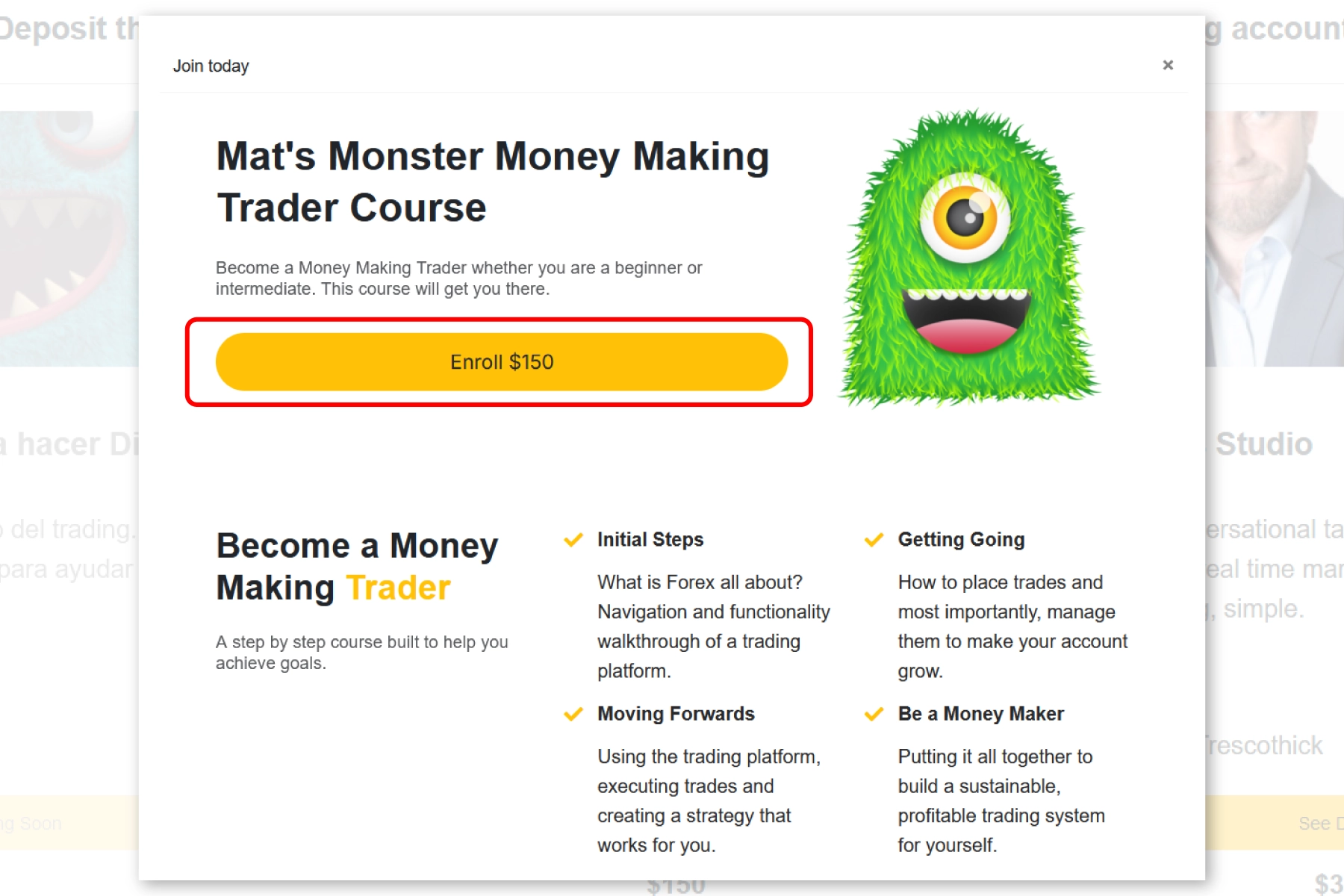 Screenshot: Enroll button